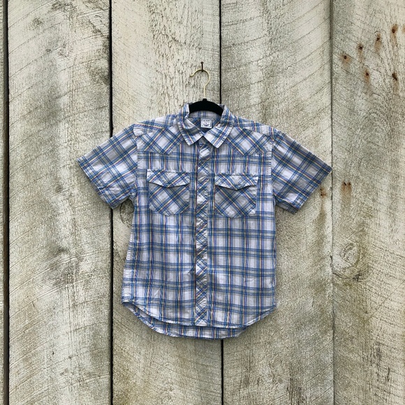 Old Navy | blue plaid snap button shirt - Picture 1 of 4